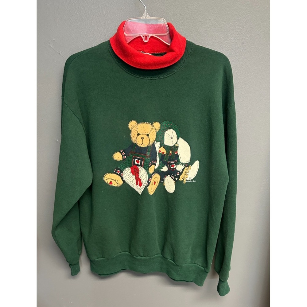 Vintage 90s Gopher Sport Turtleneck Womens L Christmas Sweatshirt Teddy Bear 90s